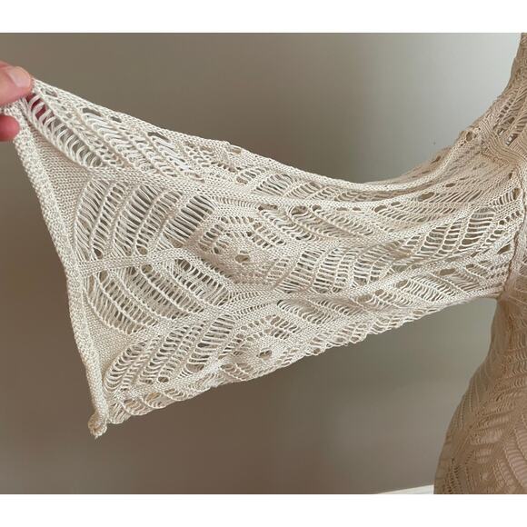 anna-kaci Ivory / Cream Long Open Knit Cardigan, Bell Sleeved, Fringe, Size S - Picture 7 of 11